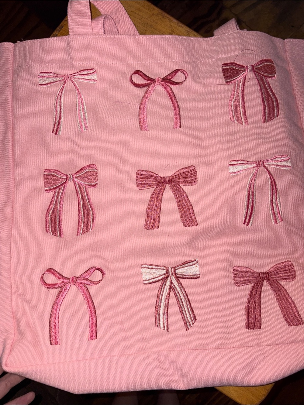 T.J.Maxx Pink Tote Bag with Embroidered Bows